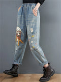 Embroidered High Waist Jeans With Pockets