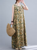 Women's Sleeveless Floral Linen Dresses