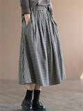 High Waisted Plaid Long Dress For Lady