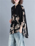 Irregular Loose Cranes Printed Chiffon Shirts