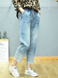 Women's Spring Autumn Washed Straight Leg Jeans