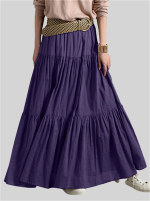 Solid Color Patchwork Pleated Long Skirts