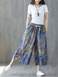 Elastic-waist Jeans Printed Wide Leg Pants