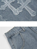 Fashion Cross Decorated Loose Wide Leg Jeans