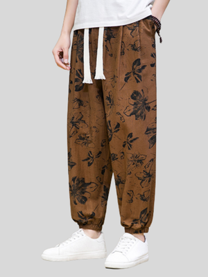 Men Floral Printed Casual Ankle Banded Pants