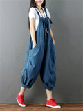 Vintage Fashion Solid Color Denim Jumpsuit