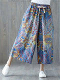 Elastic-waist Jeans Printed Wide Leg Pants