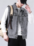 Vintage Men's Lapel Sleeveless Denim Jackets