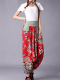 Chinese Dragon Printed Cotton Linen Harem Pants