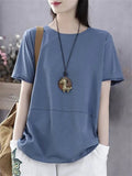 Round Neck Ladies Literary  And Artistic Pure Color Fashionable Shirts