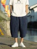 Summer Cotton Linen Male Solid Color Cropped Pants