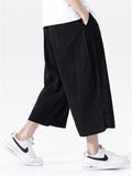 Loose Drawstring Solid Color Cropped Pants