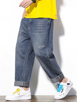 Autumn New Japanese Style Blue Straight Leg Men's Jeans