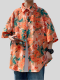 Orange Printed Comfortable Breathable Casual Male Shirts