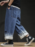 Fashion Patchwork Color Elastic-waist Jeans