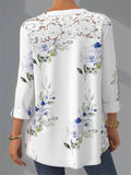 V-Neck Floral Printed Lace 3/4 Sleeve Blouses