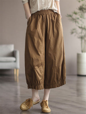 Female Summer Cotton Linen Retro Cropped Pants