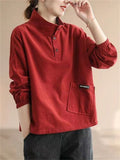 Corduroy Autumn Winter Literary Solid Slimming Ladies Shirts