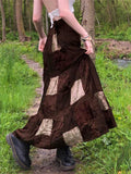 Cissot Casual Retro Patchwork A-line Long Skirts