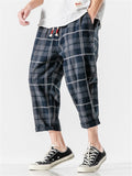 Plaid Drawstring Contrast Color Pants