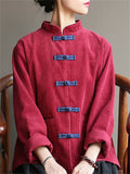 Loose Corduroy Stand Collar Buckles Jackets