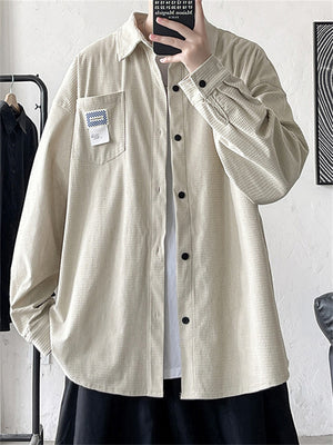 Spring Autumn Solid Fashion Cozy Male Corduroy Shirts