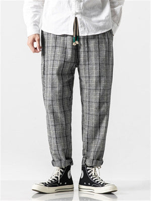 Retro Plaid Loose Straight Leg Pants