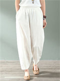 Summer Loose Cotton Linen Elastic Waist Pants For Women