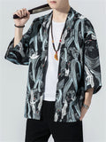 Retro Cranes Printed Cardigan Loose Jackets