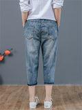 Casual Cropped Pants Elastic-waist Jeans