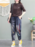 Fashion Printed Splice High-waist Jeans