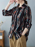 Lapel Contrast Color Long Sleeve Stripe Shirts