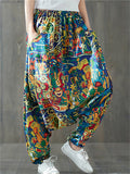 Printed Linen National Style Baggy Women's Pants For Yoga