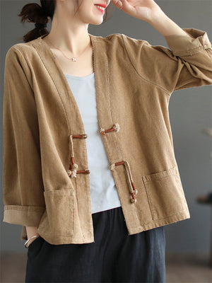 Vintage Corduroy Chinese Style Girls Jackets