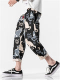 Cats Printed Casual Cropped Pants