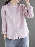 Retro Stand Collar Solid Color Shirts