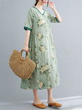 V Collar Gentle Floral Long Dresses For Lady