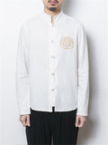 Lotus Embroidery Pattern Linen Shirts