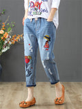 Casual High-waist Loose Embroidery Jeans