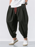 Drawstring Solid Color Linen Pants