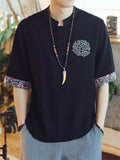 Men's Lotus Embroidered Linen Shirts