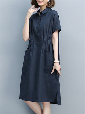 Solid Color Cotton Linen Dresses For Women