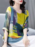 Loose Chiffon Printed Short Sleeve Shirts