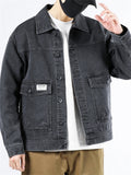 Classic Youthful Men's Solid Pockets Denim Jacket