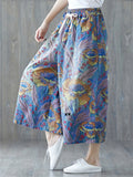 Elastic-waist Jeans Printed Wide Leg Pants