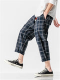 Plaid Drawstring Contrast Color Pants