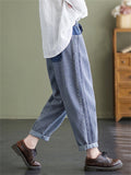 Literary Vertical Stripe Washed Women's Jeans