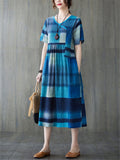 Contrast Color Plaid Loose Dresses