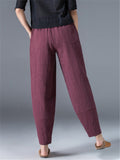 Linen Casual Solid Color Cropped Pants