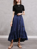 Irregular Plicated Retro Denim Long Skirt